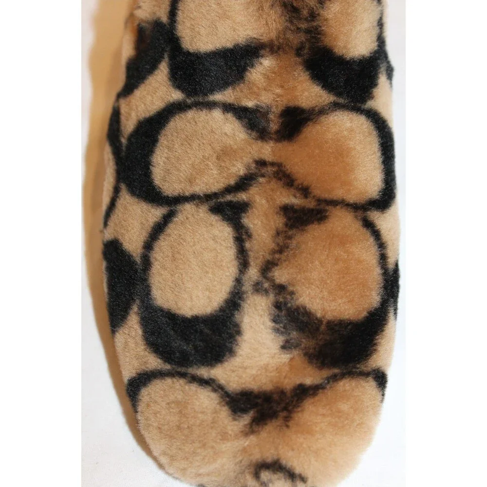 Coach Women's Signature Clog Shearling Slippers Coconut Black NIB - Picture 4 of 6